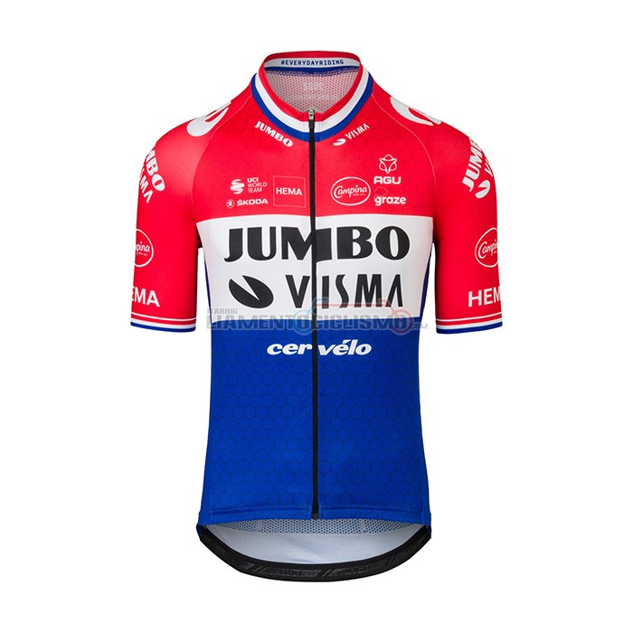 Abbigliamento Ciclismo Jumbo Visma Manica Corta 2022 Rosso Bianco Blu